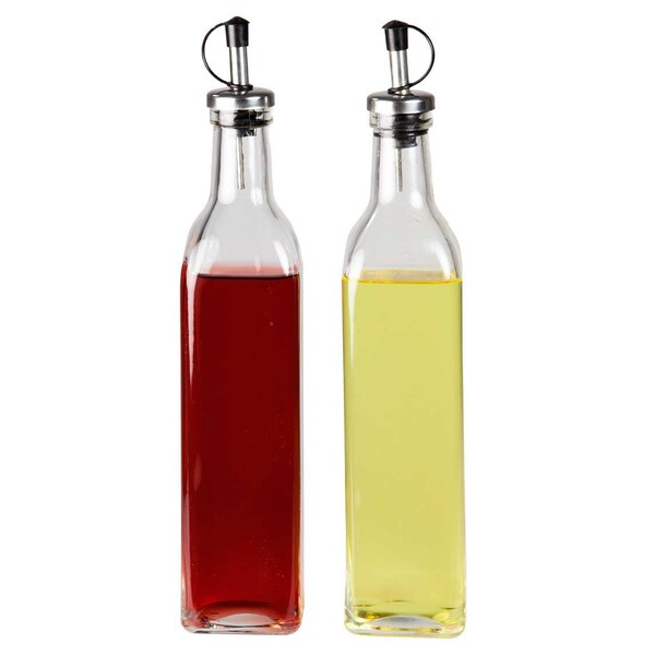 Home Basics Leak Proof Easy Pour Oil and Vinegar Bottle, Set of 2, Clear OV01704 - main